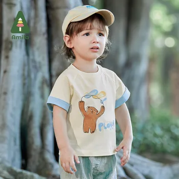 Amila男の子のTシャツ2023年夏に新しい100%の抗菌綿かわいいマンガの印刷カジュアルプロ皮膚のトップ子ども服0-6Y