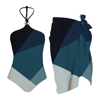 女性カラーブロック水着の吊首一水着のバトル夏セクシー Backless水泳の衣装ファッションビキニビーチ