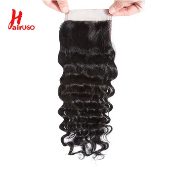 HairUGo深波4x4閉鎖ブラジル100%人間の髪の毛4X4レースの閉鎖と赤ちゃんの髪の毛天然色に曲が手をつない10