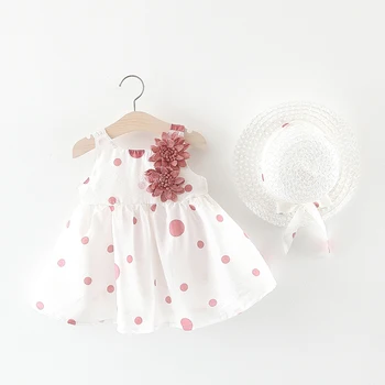 赤ちゃんに着夏弓幼児の赤ちゃん女の子の服かわいいドットノースリーブ綿新生児幼児の衣類Dresse+赤ちゃんSunhat