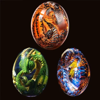 溶岩ドラゴンの卵像とスタンドベースの恐竜の卵樹脂フィギュア彫刻をテーブル傑作家の美術装飾工芸ギフト